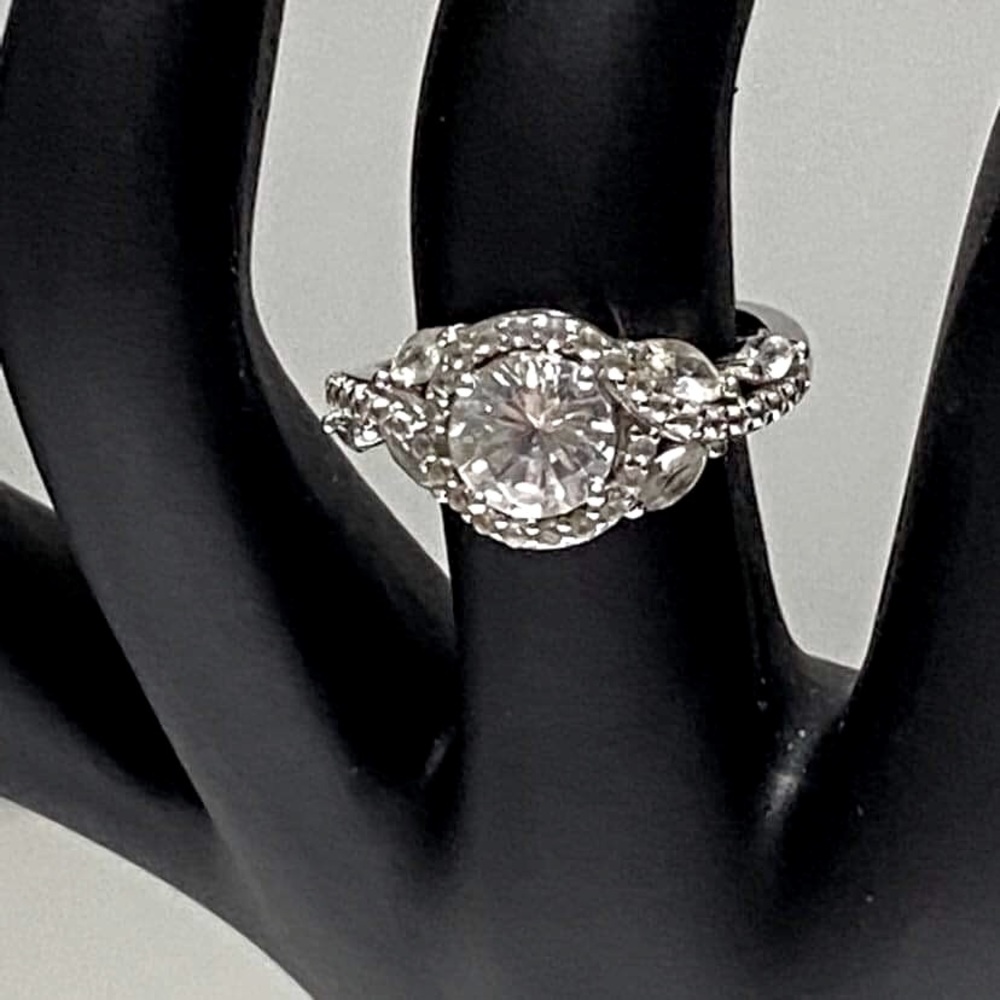 925 Silver Lab Created White Sapphire Round Ring